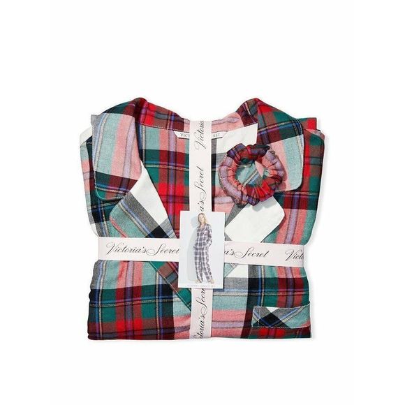 VICTORIA'S SECRET XS PJ SLEEPWEAR SET+BLANKET+BAG flannel red PLAID CHRISTMAS - Picture 3 of 6
